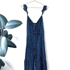 AVA Navy Polka Dot Tie Front Midi Dress Size 8